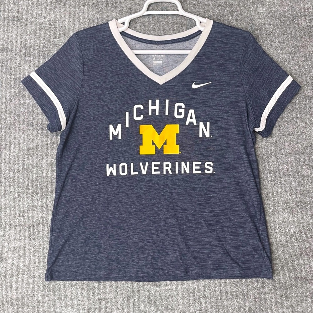 Nike Michigan Wolverines Womens XXL Navy Blue Dri-FIT V-Neck T-Shirt BQ9477-419